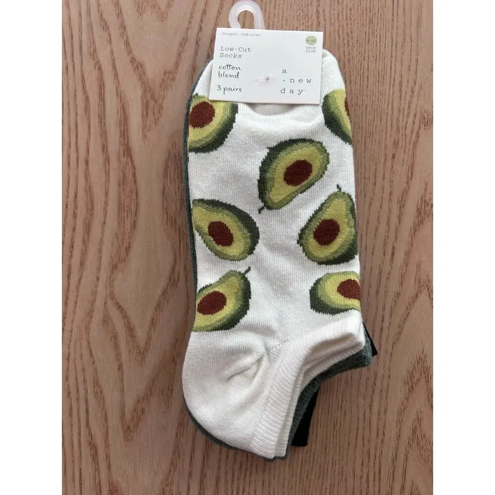 New Womens 6 Pairs A New Day Avacado 🥑Print low cut socks shoe size 4-10